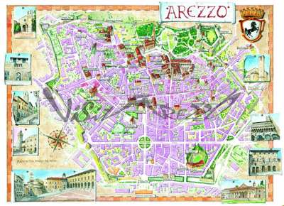 Cartina e mappa turistica di Arezzo, itinerario di un giorno