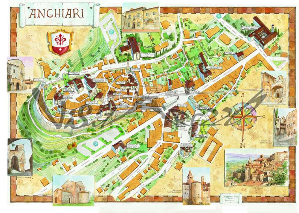 Cartina e mappa turistica di Anghiari, itinerario cose da vedere