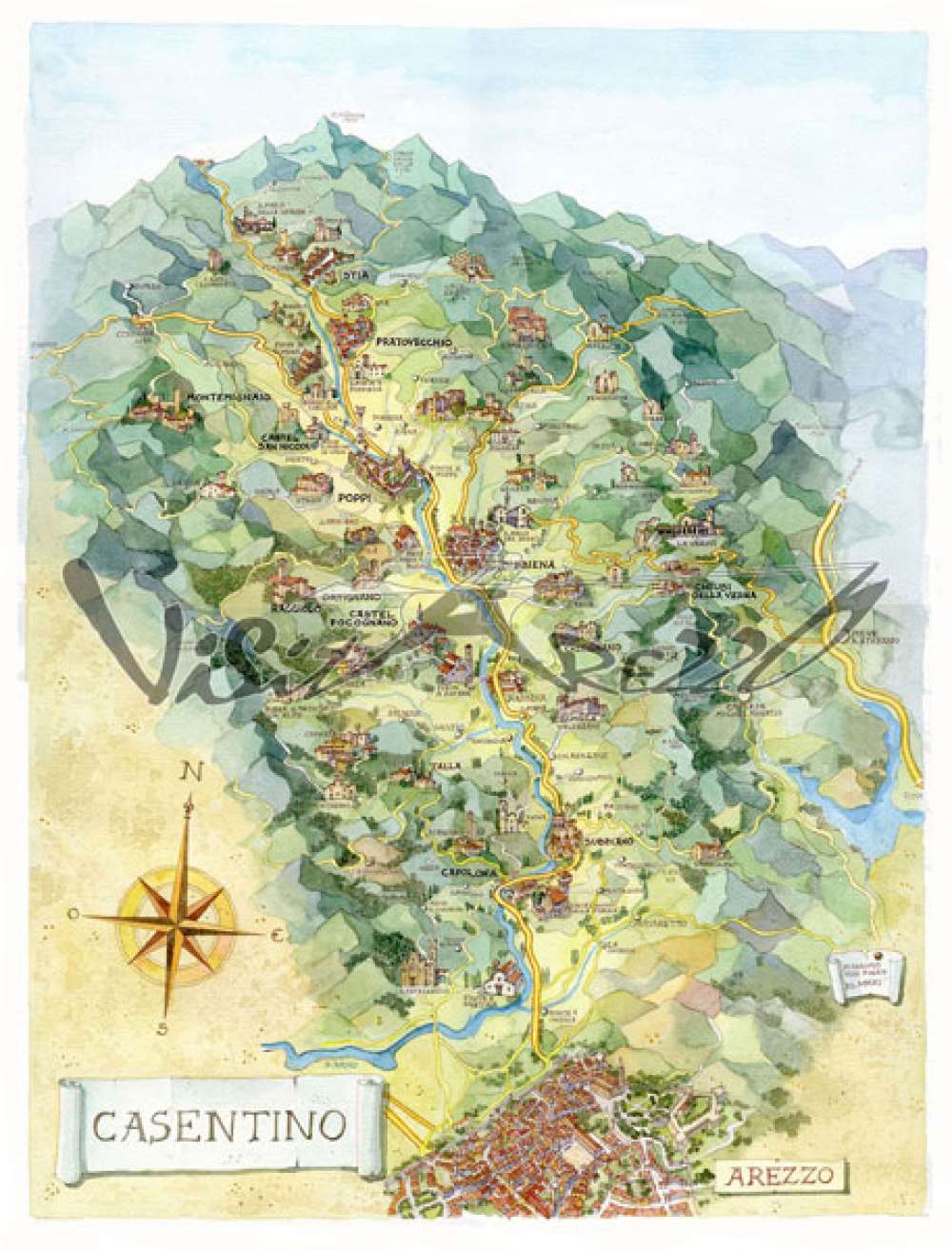 Cartina e mappa turistica del Casentino, itinerario cose da vedere