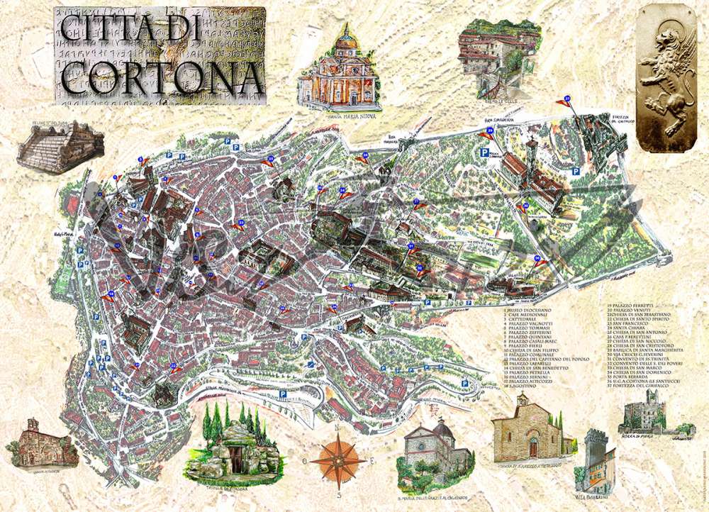 Cartina e mappa turistica di Cortona, itinerario cose da vedere