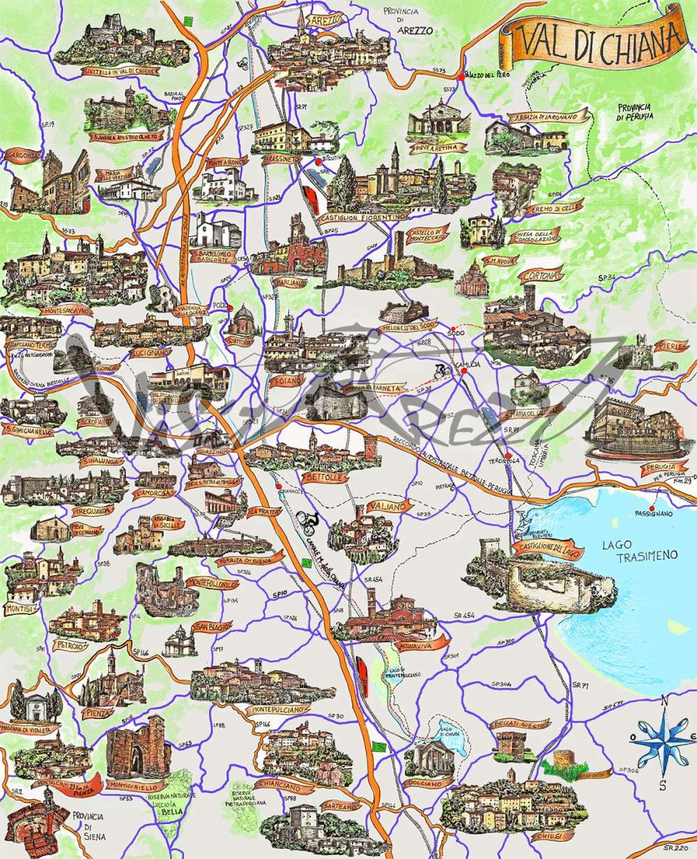 Cartina e mappa turistica della Valdichiana: itinerario per visitare