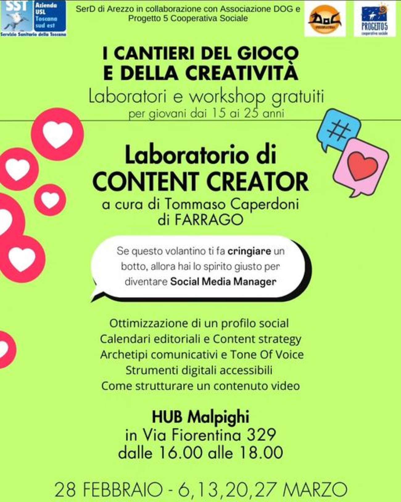 Una serie di incontri per i giovani ad Arezzo sul tema del Content Creator